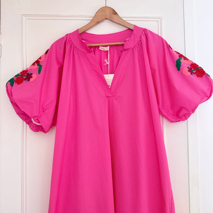 Robe longue bohème rose en coton LOUNAE