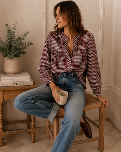 Chemise vichy bordeaux et écru LOUNAE
