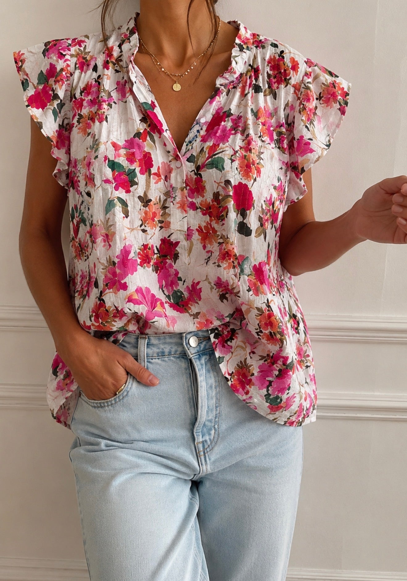 Blouse fleurie manches volantes LOUNAE