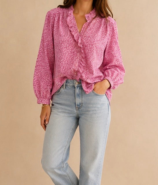 Chemise rose fleurie taille unique LOUNAE