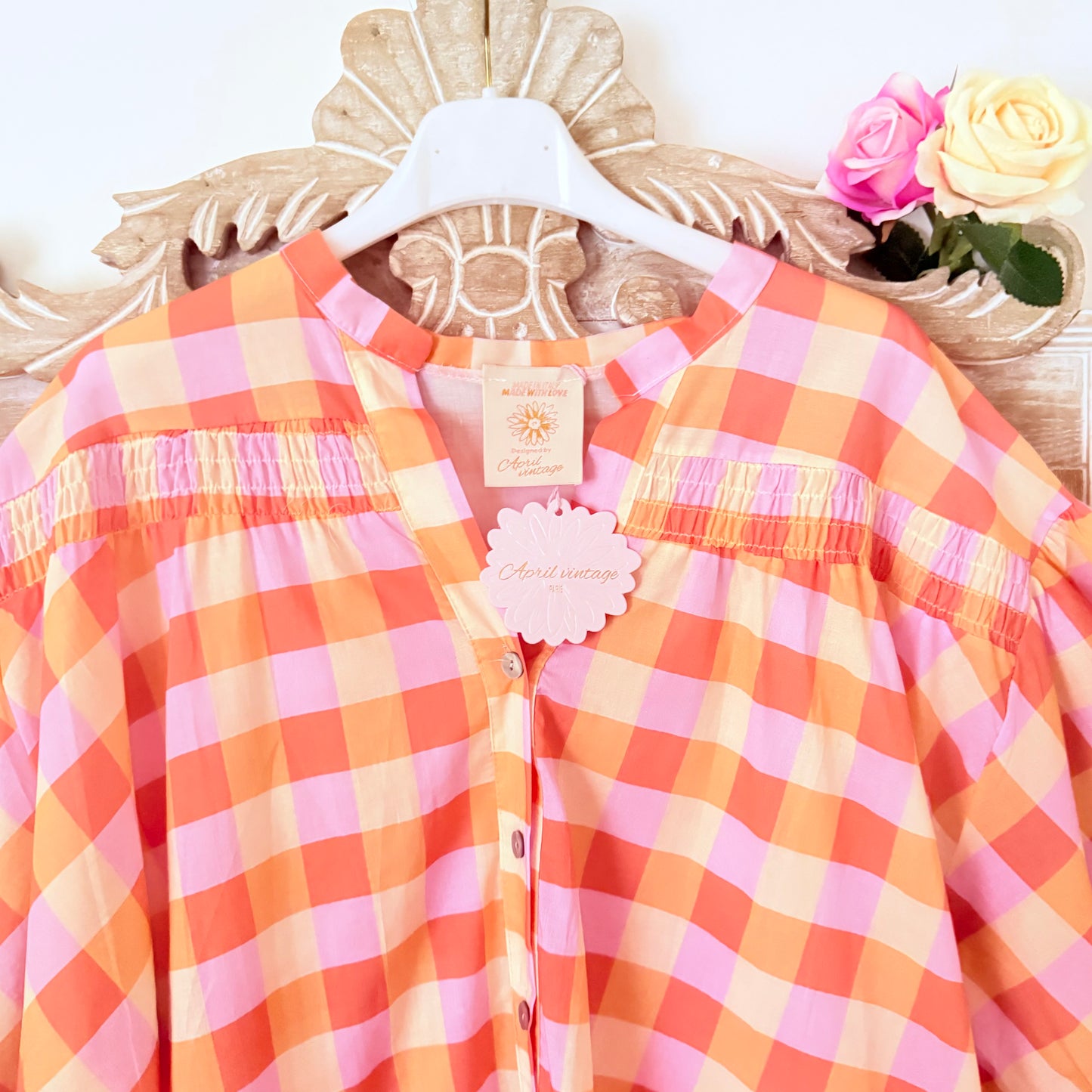 Chemise à carreaux rose et orange - April vintage