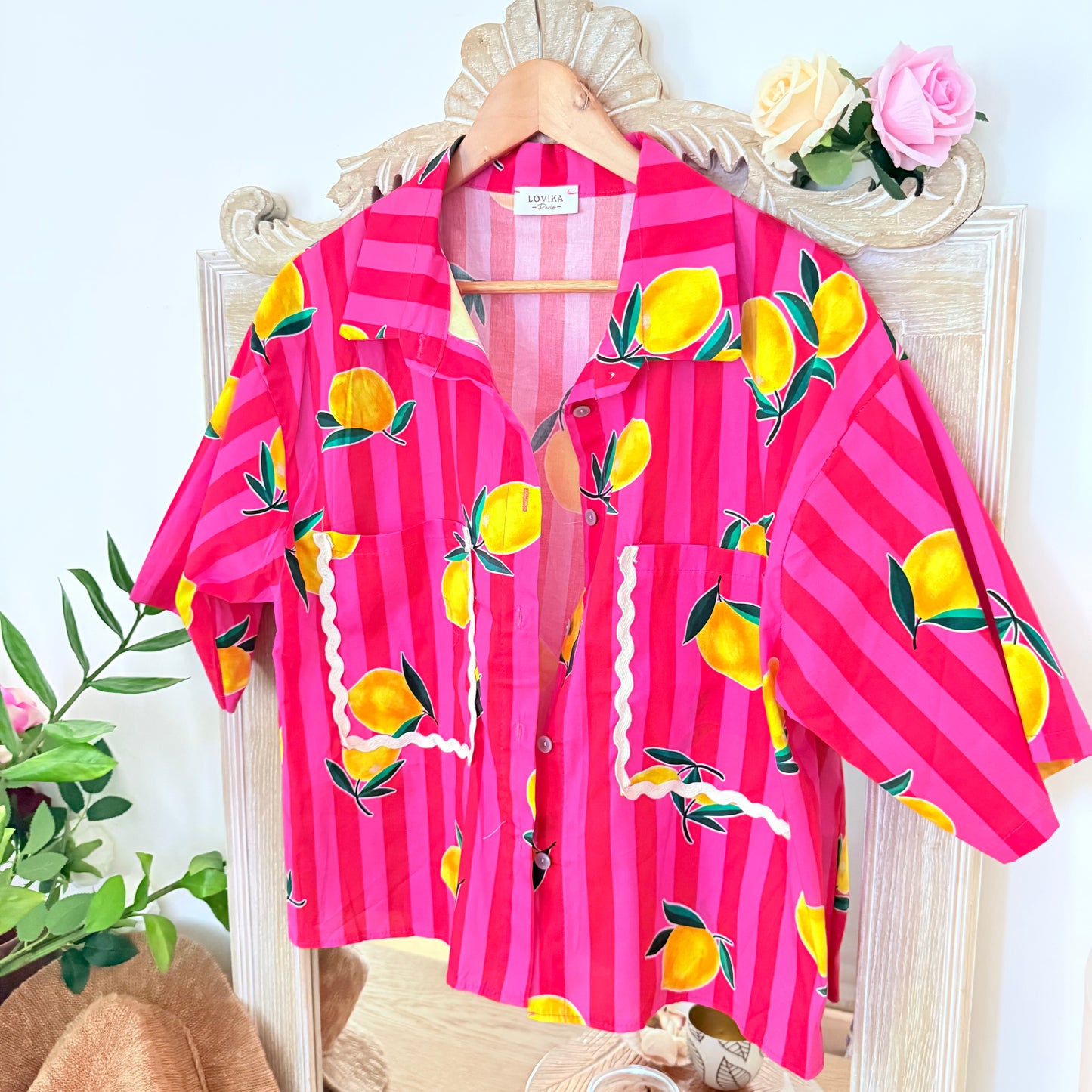 Chemise rose motifs citron - Lovika