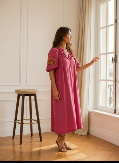 Robe longue bohème terracotta brodée LOUNAE
