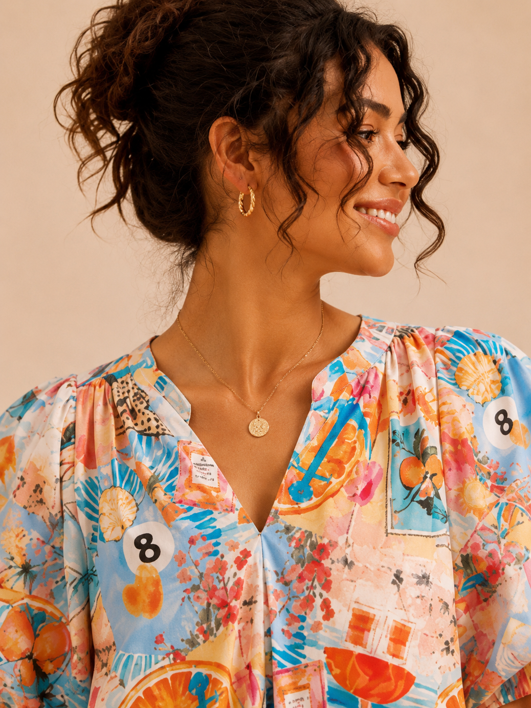 Robe courte imprimée manches bouffantes LOUNAE
