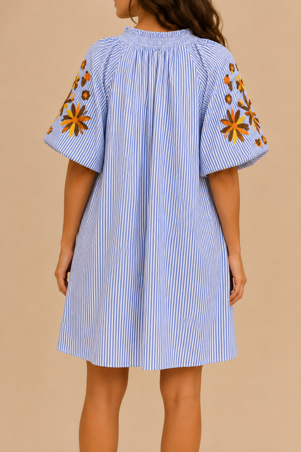 Robe  mi-longue bleue manches larges LOUNAE