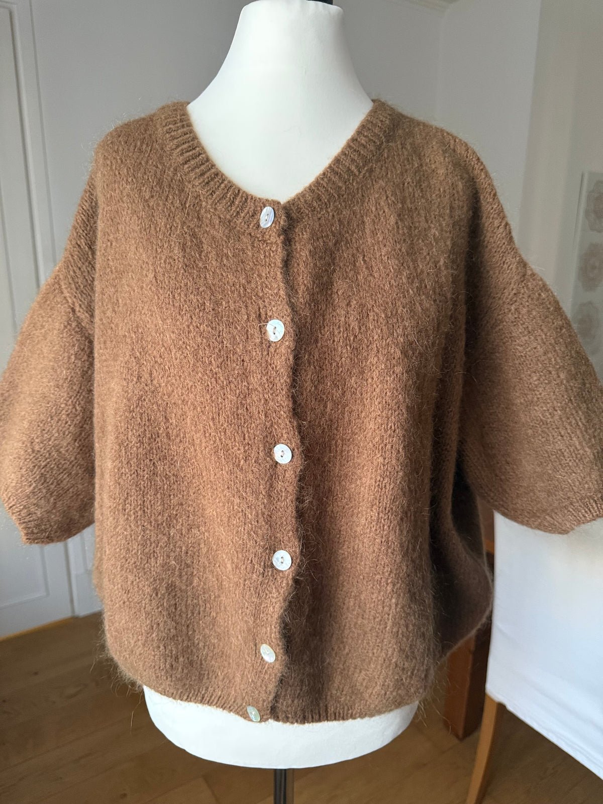 Cardigan Manches Courtes Camel Kid-Mohair LOUNAE