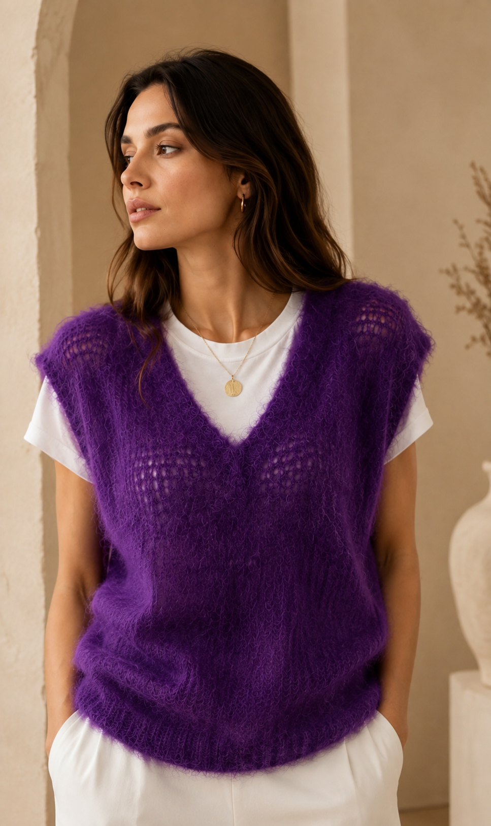 Pull violet maille aérienne 80% mohair - Made in Italy LOUNAE