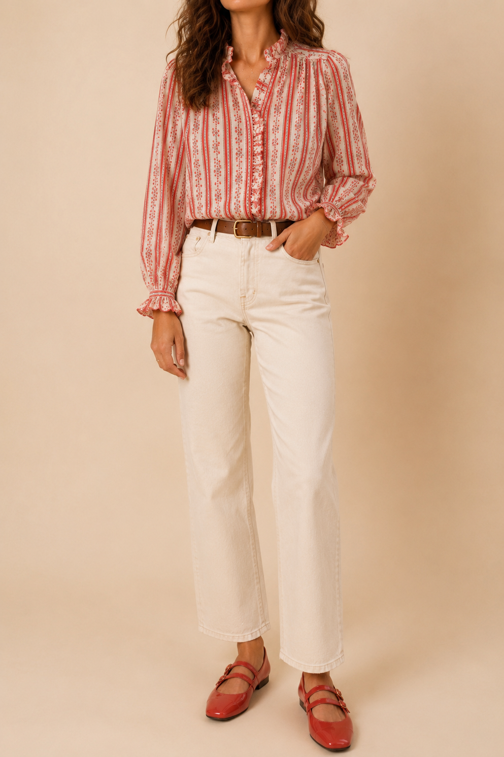 Chemise fleurie corail en coton – Charlior