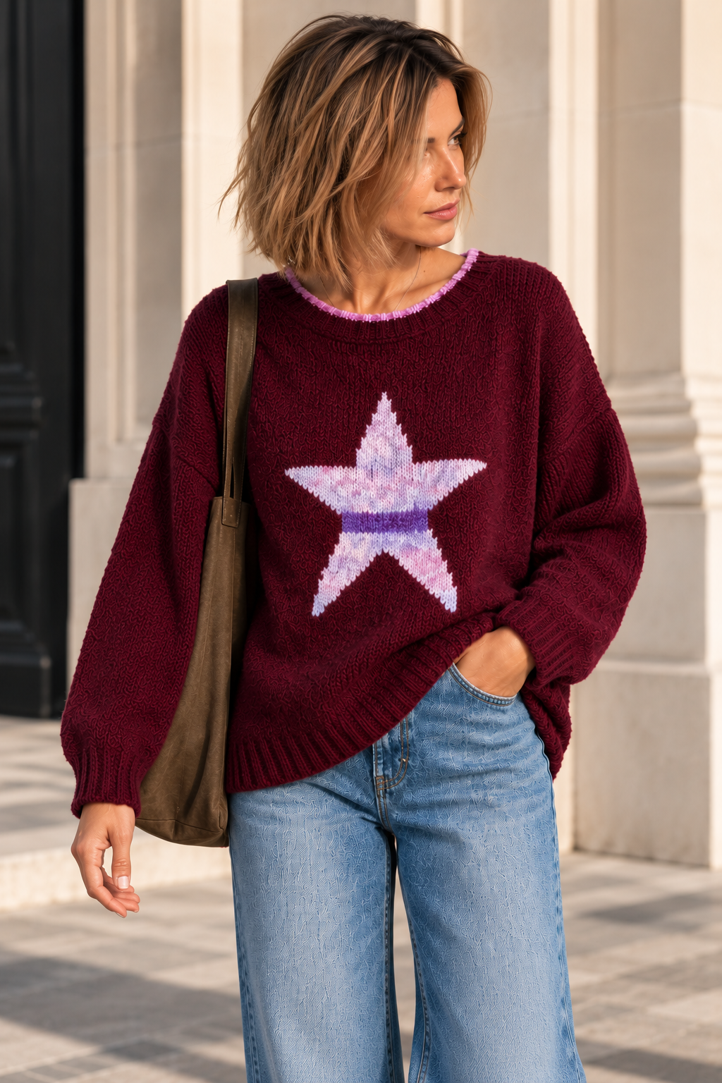 Pull col rond étoile bordeaux LOUNAE