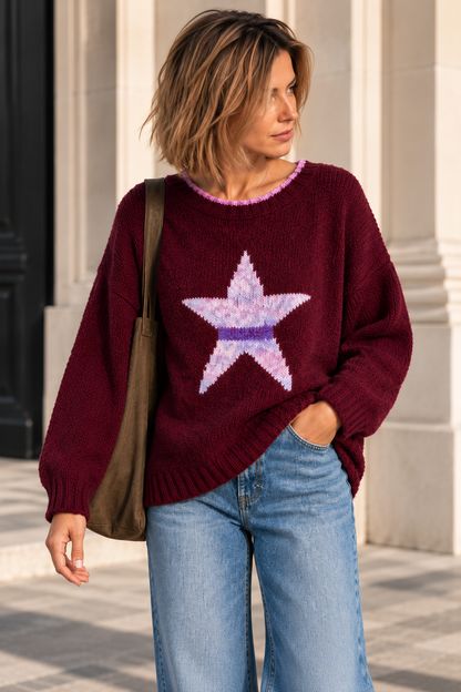 Pull col rond étoile bordeaux LOUNAE