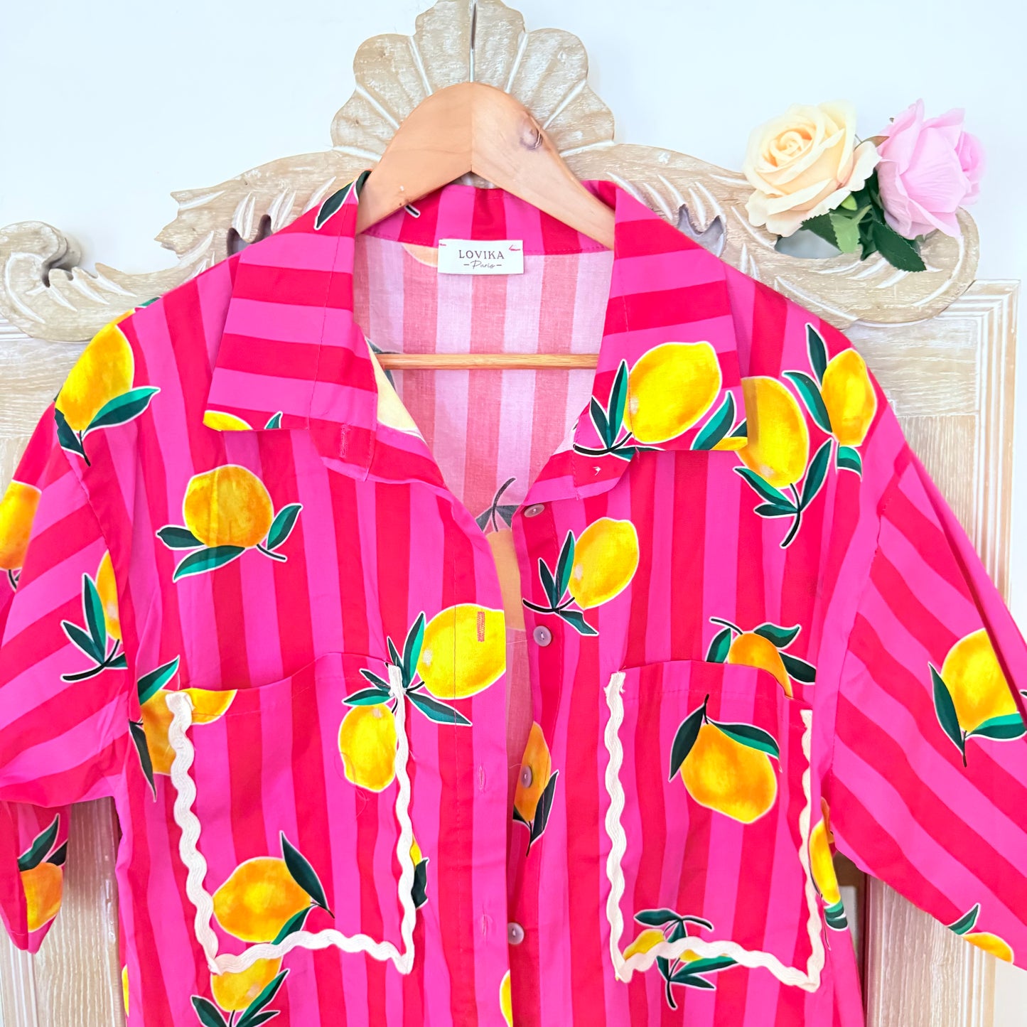 Chemise rose motifs citron - Lovika