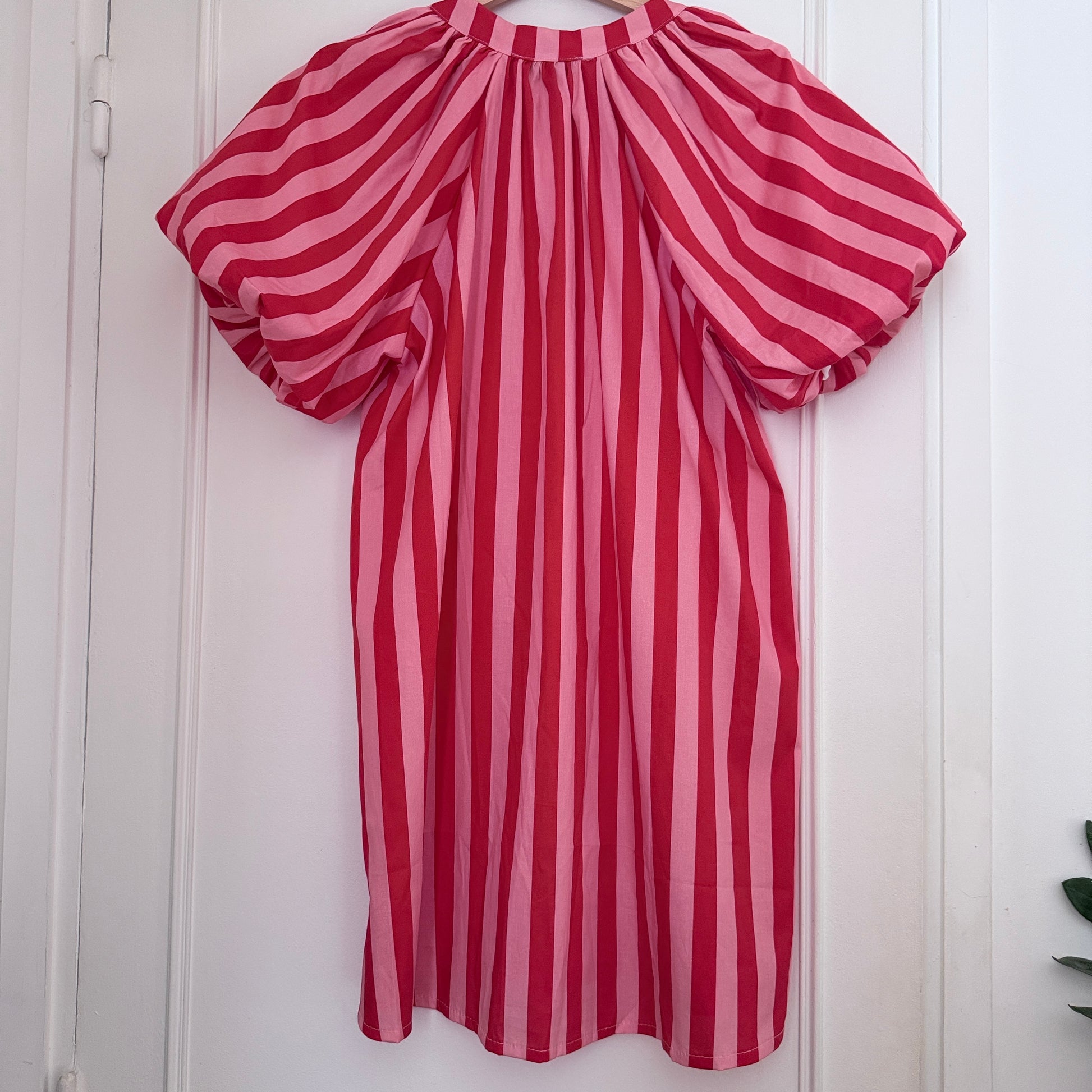 Robe rose et rouge manches ballons en coton LOUNAE
