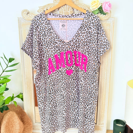 Robe parme léopard logo AMOUR - April vintage