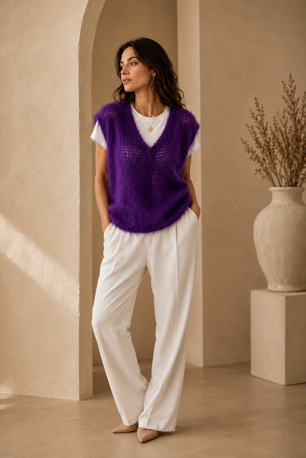 Pull violet maille aérienne 80% mohair - Made in Italy LOUNAE