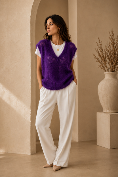 Pull violet maille aérienne 80% mohair - Made in Italy LOUNAE