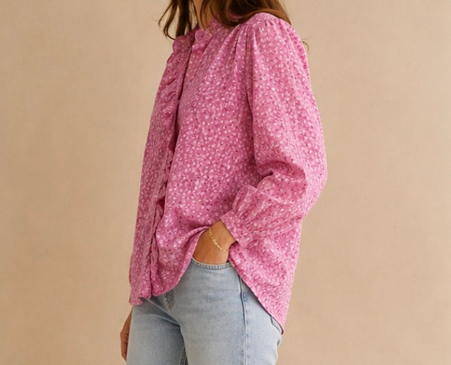 Chemise rose fleurie taille unique LOUNAE