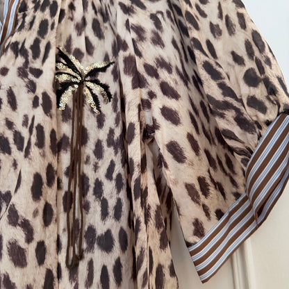 Chemise beige marron leopard manches ballon taille unique LOUNAE