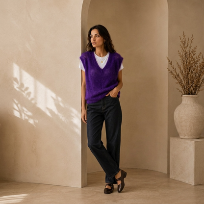 Pull violet maille aérienne 80% mohair - Made in Italy LOUNAE