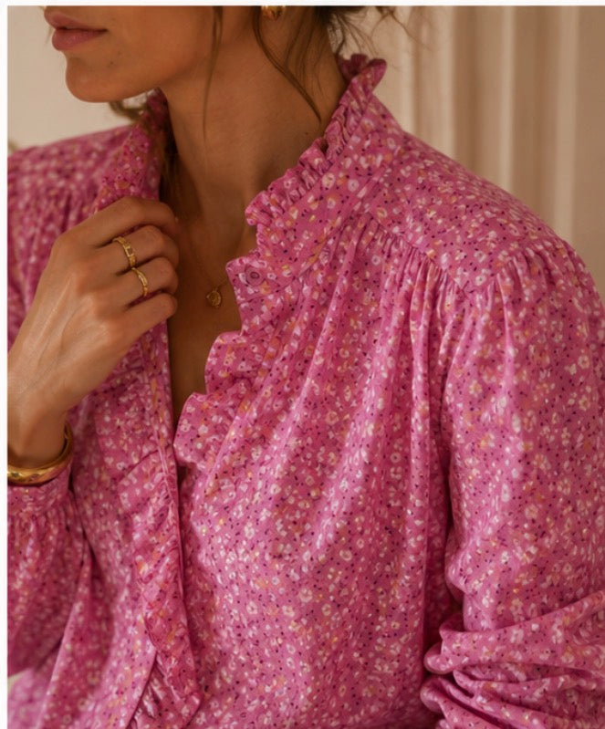 Chemise rose fleurie taille unique LOUNAE