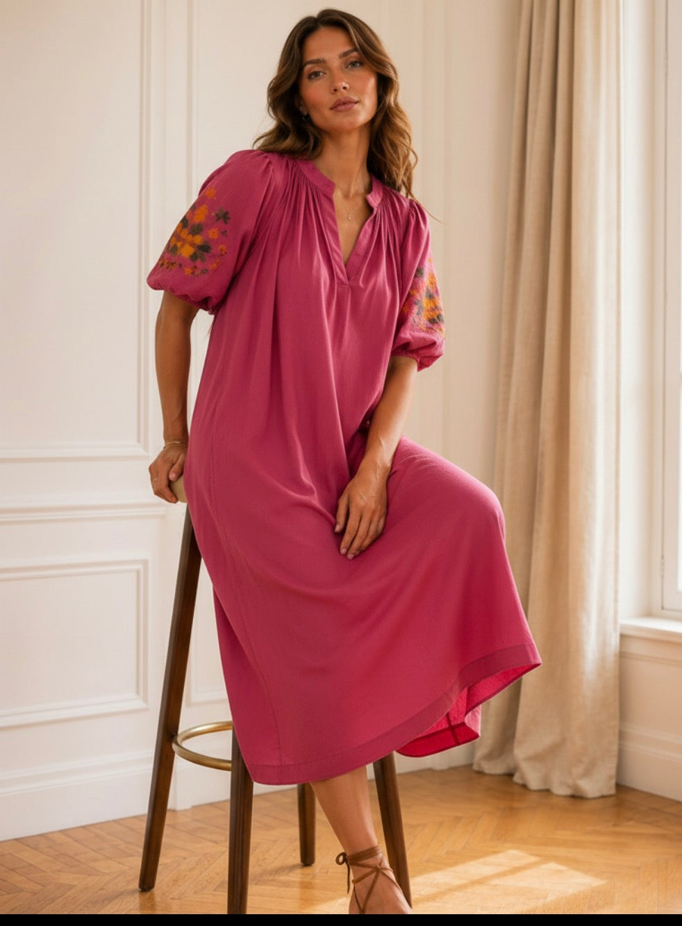 Robe longue bohème terracotta brodée LOUNAE
