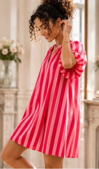 Robe rayée manches ballon LOUNAE