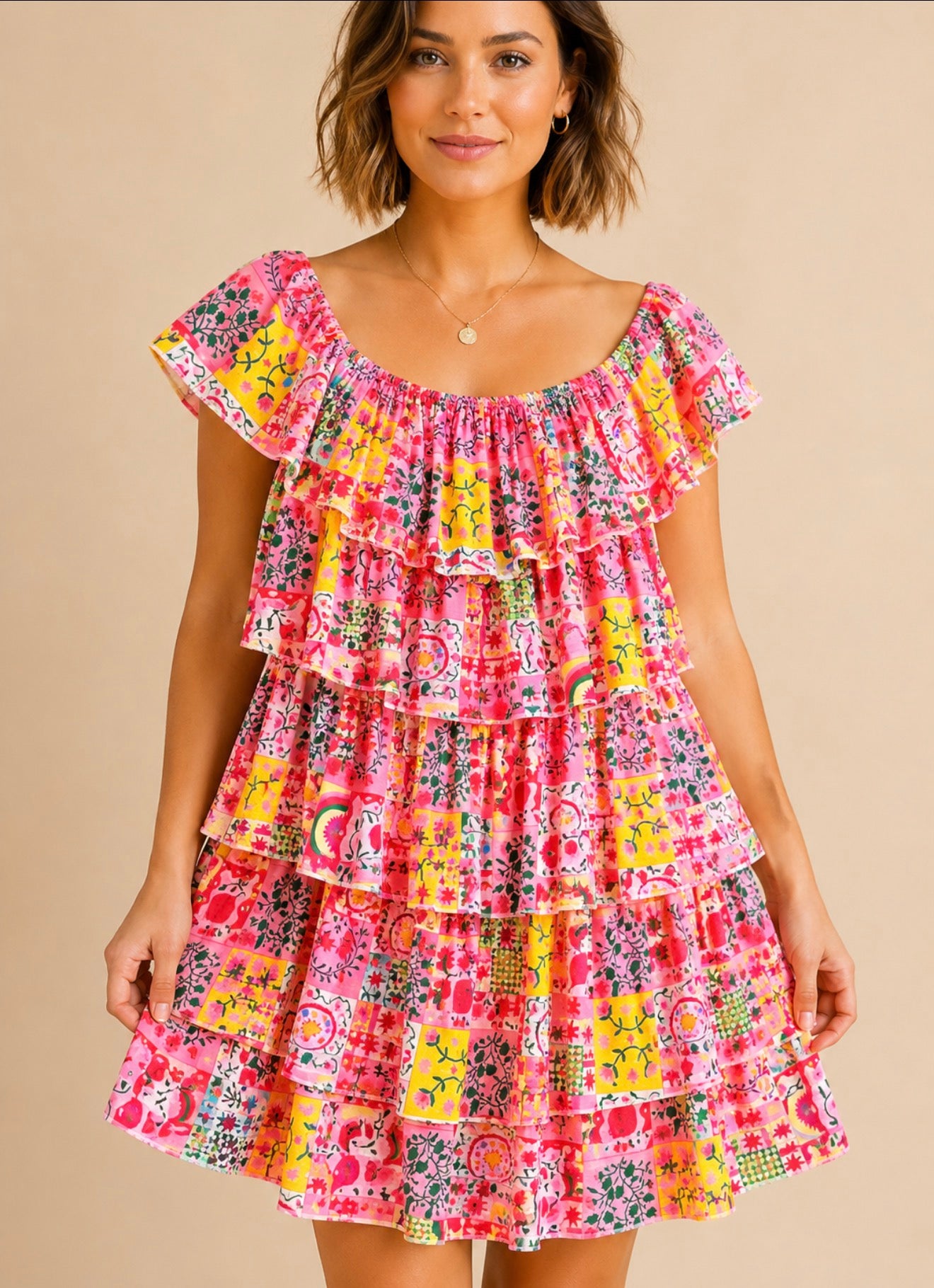 Robe rose et jaune - April vintage LOUNAE