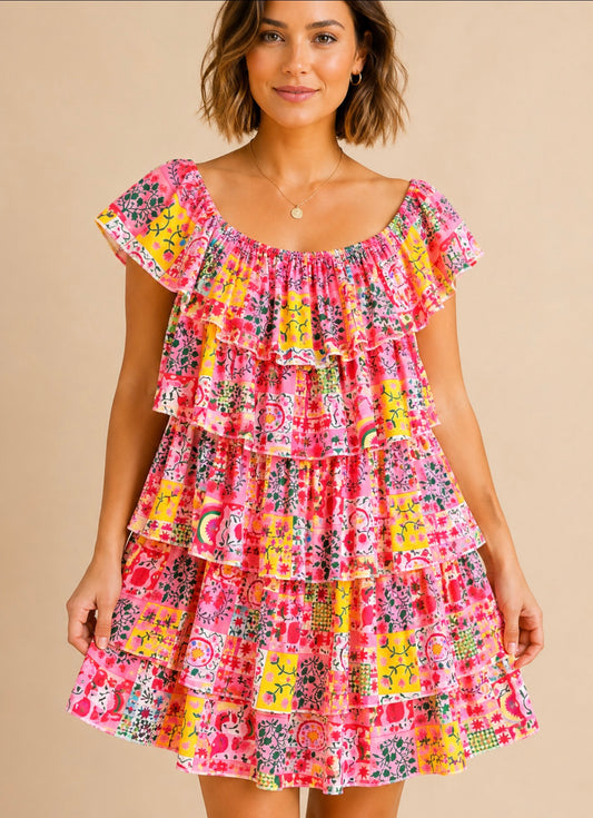 Robe rose et jaune - April vintage LOUNAE