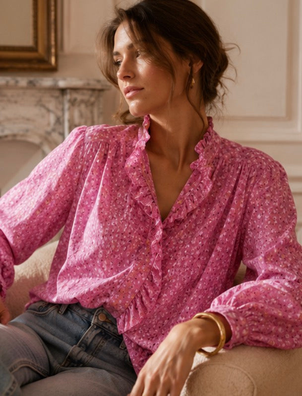Chemise rose fleurie taille unique LOUNAE