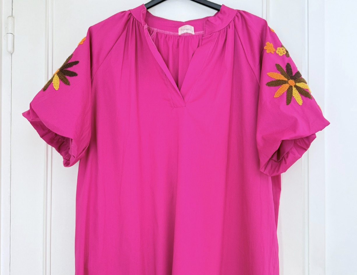 Robe longue bohème fuchsia brodée LOUNAE