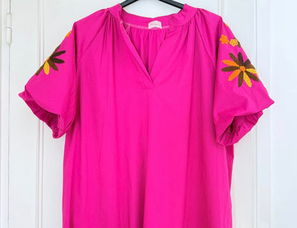Robe longue bohème fuchsia brodée LOUNAE
