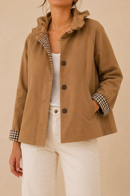 Trench court Camel carreaux en coton LOUNAE