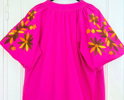 Robe longue bohème fuchsia brodée LOUNAE
