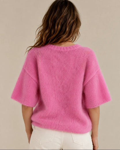 Pull rose manches courtes 80% kid mohair - Made in Italy LOUNAE