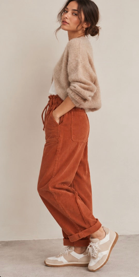 Pantalon Ample Rouille Velours Côtelé LOUNAE