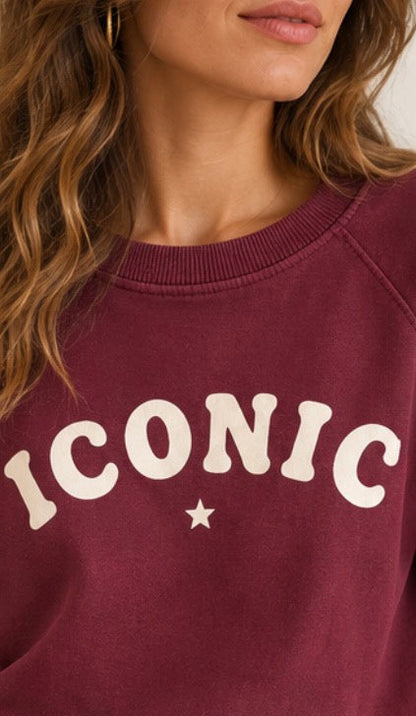Sweat Femme Oversize Bordeaux Iconic Blanc – 100 % Coton LOUNAE