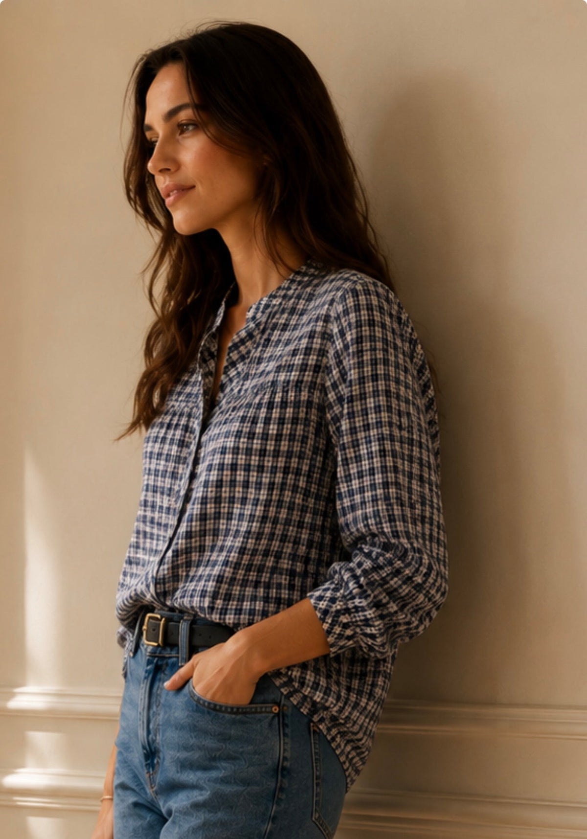 Chemise vichy bleu marine et écru LOUNAE