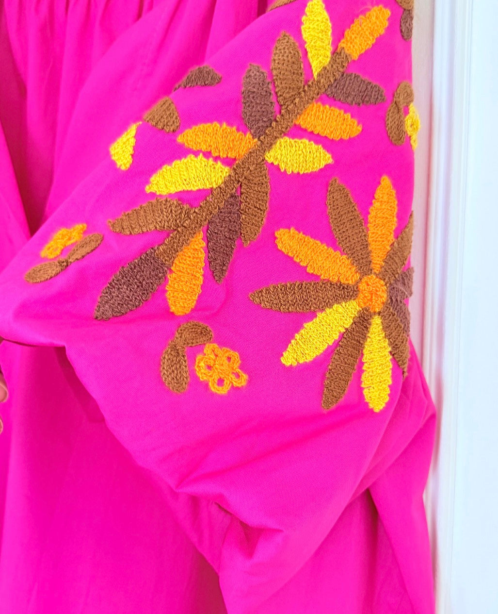 Robe longue bohème fuchsia brodée LOUNAE
