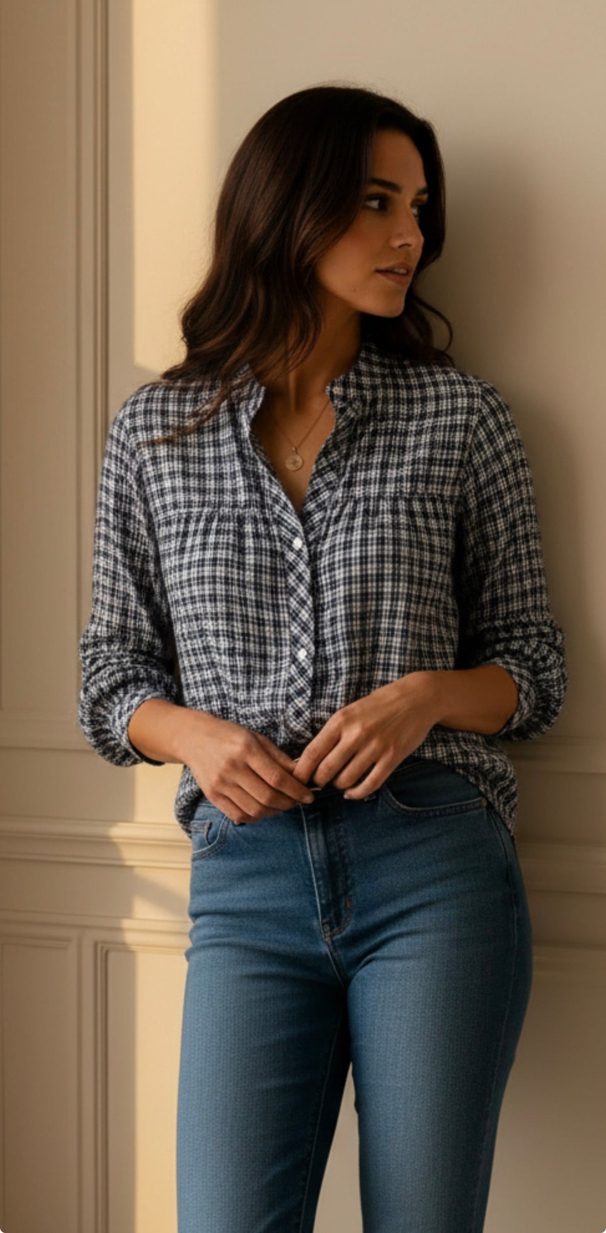 Chemise vichy bleu marine et écru LOUNAE