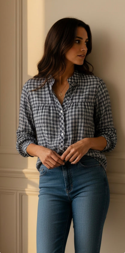Chemise vichy bleu marine et écru LOUNAE
