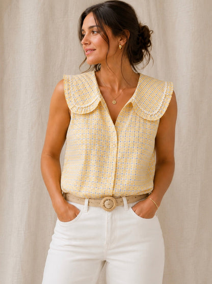Chemise sans manches col Claudine rétro LOUNAE