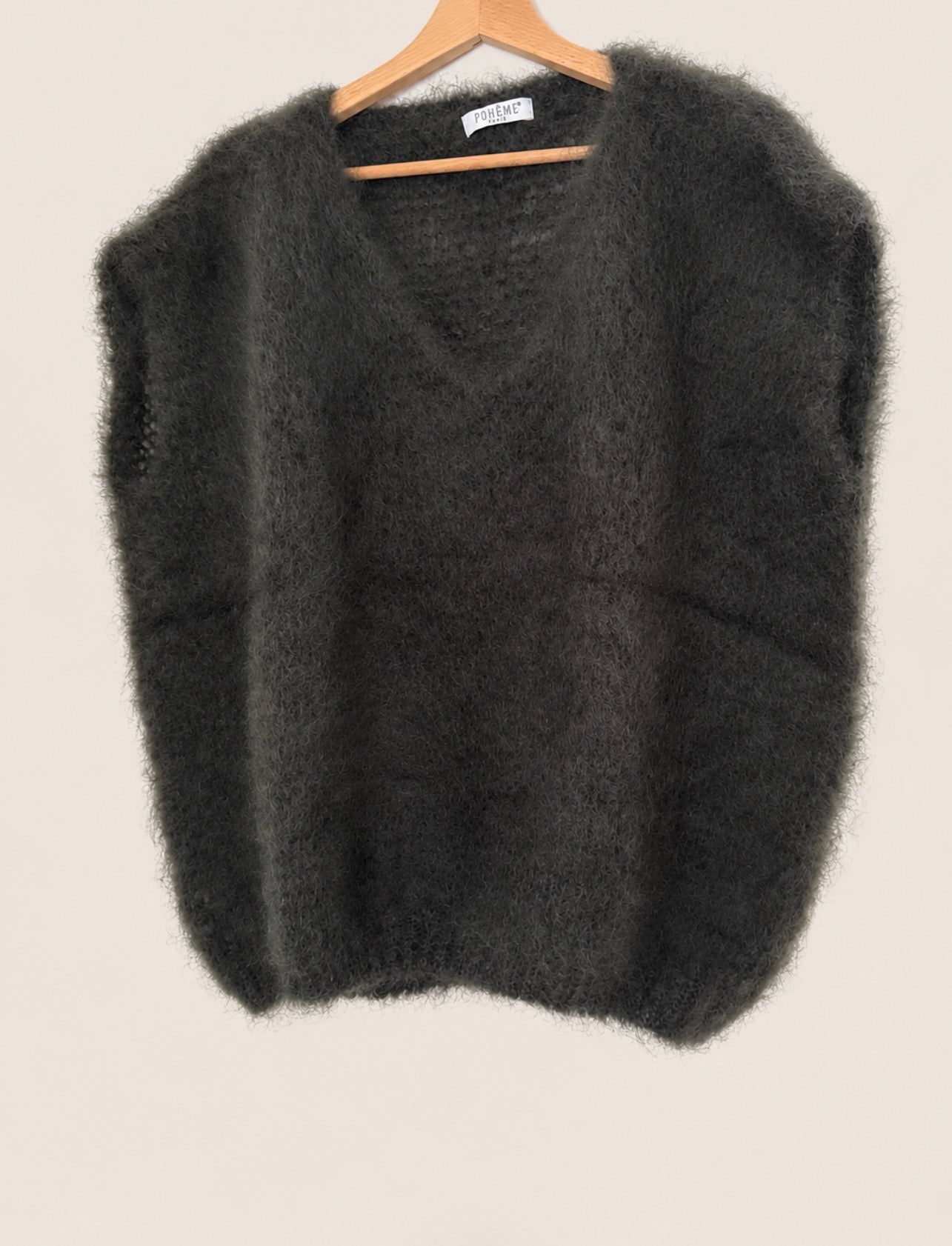 Pull kaki maille aérienne 80% mohair - Made in Italy LOUNAE