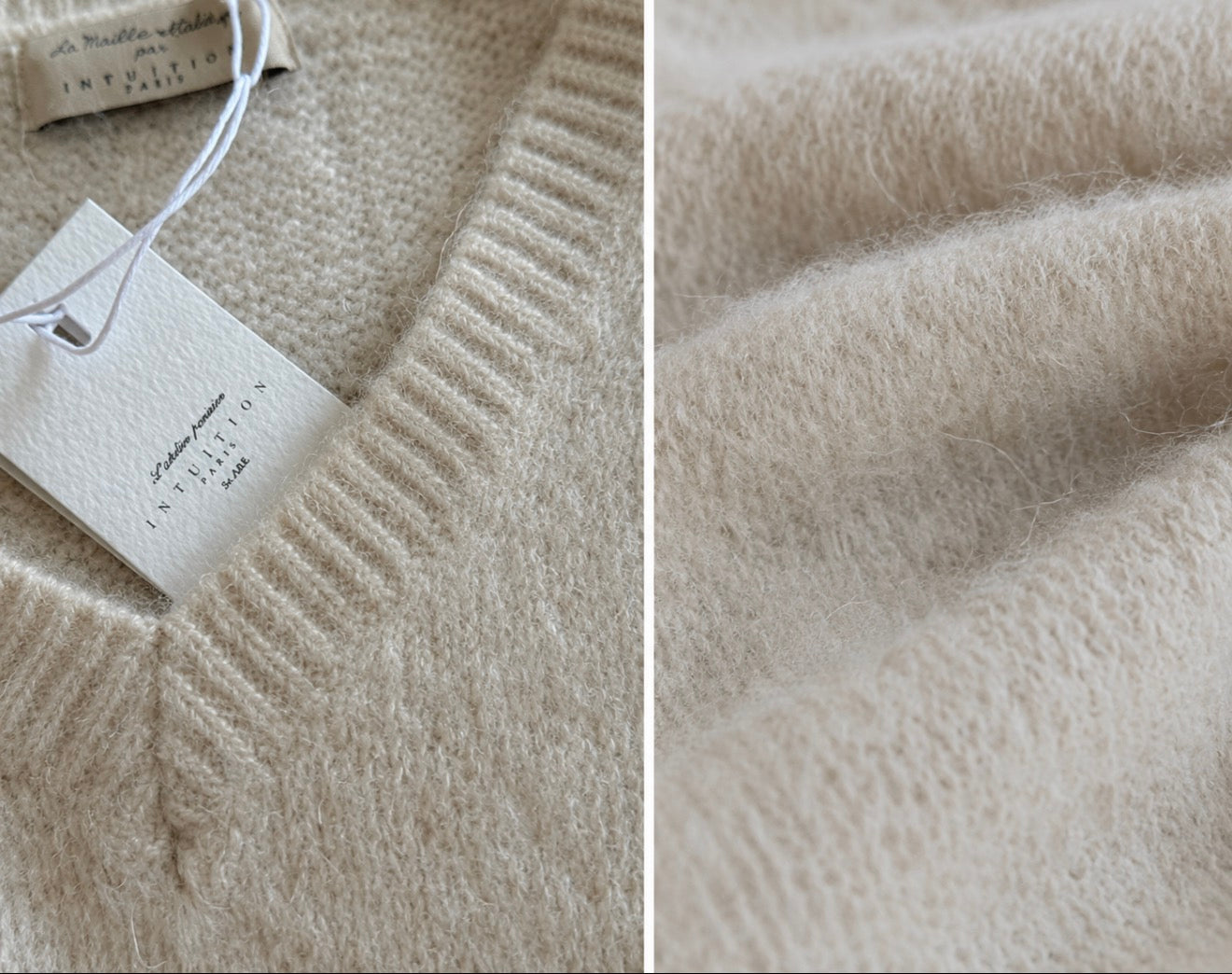 Pull beige manches courtes mohair laine LOUNAE
