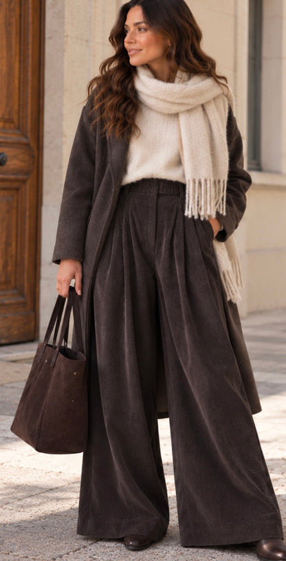 Pantalon Palazzo Chocolat velours LOUNAE
