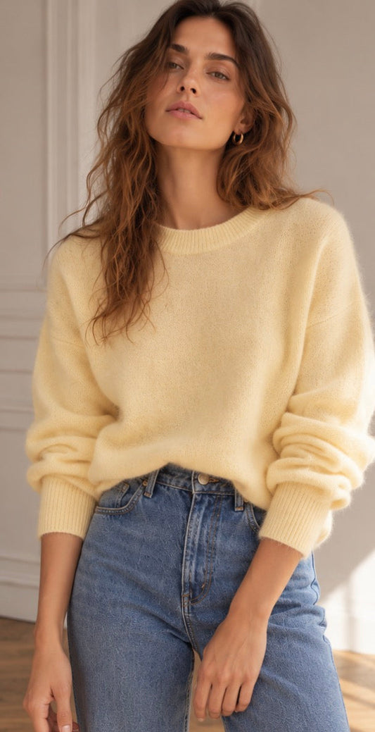 Pull Jaune Clair Cachemire Laine Soie Premium LOUNAE