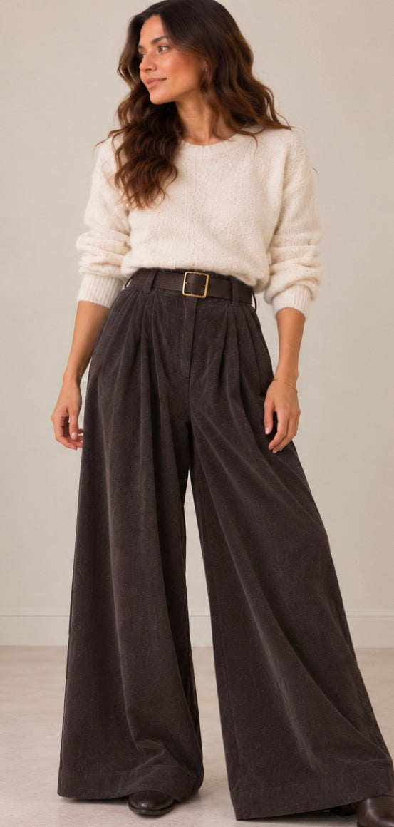 Pantalon Palazzo Chocolat velours LOUNAE