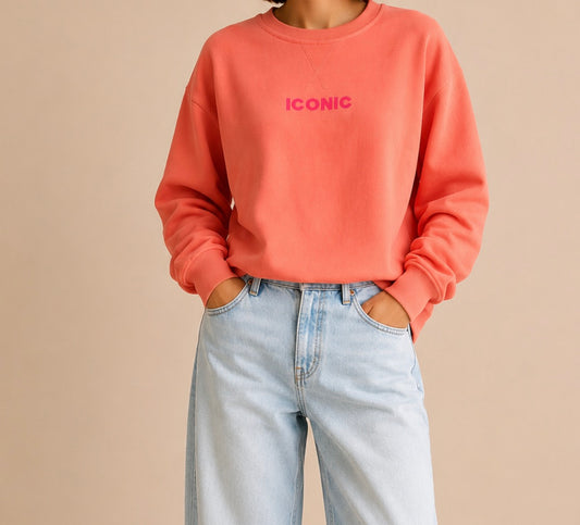 Sweat orange  manches longues ICONIC en coton LOUNAE