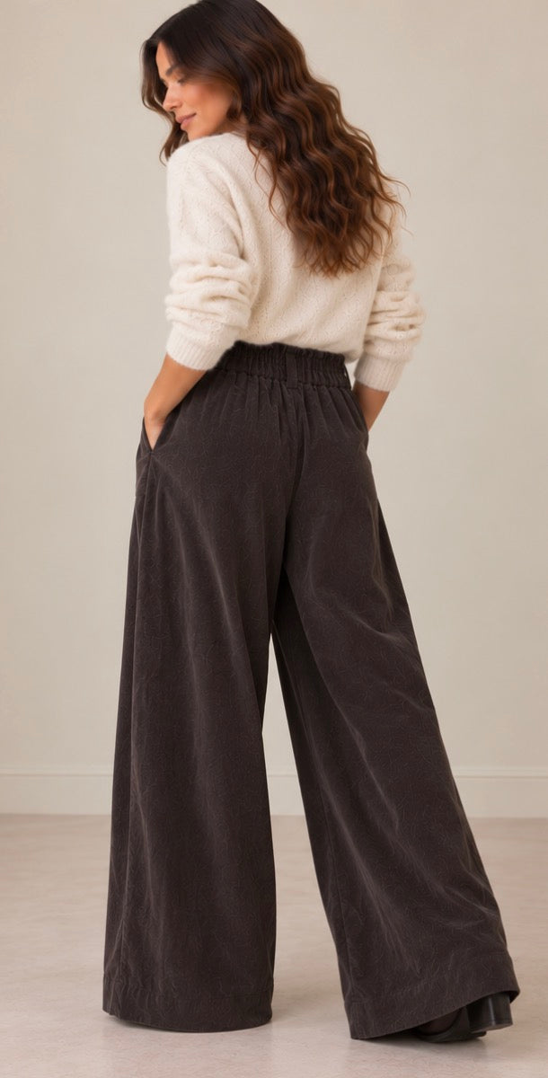 Pantalon Palazzo Chocolat velours LOUNAE