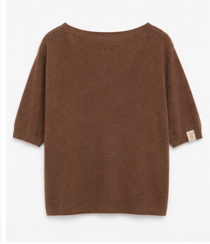 Pull camel col V manches courtes LOUNAE, taille unique