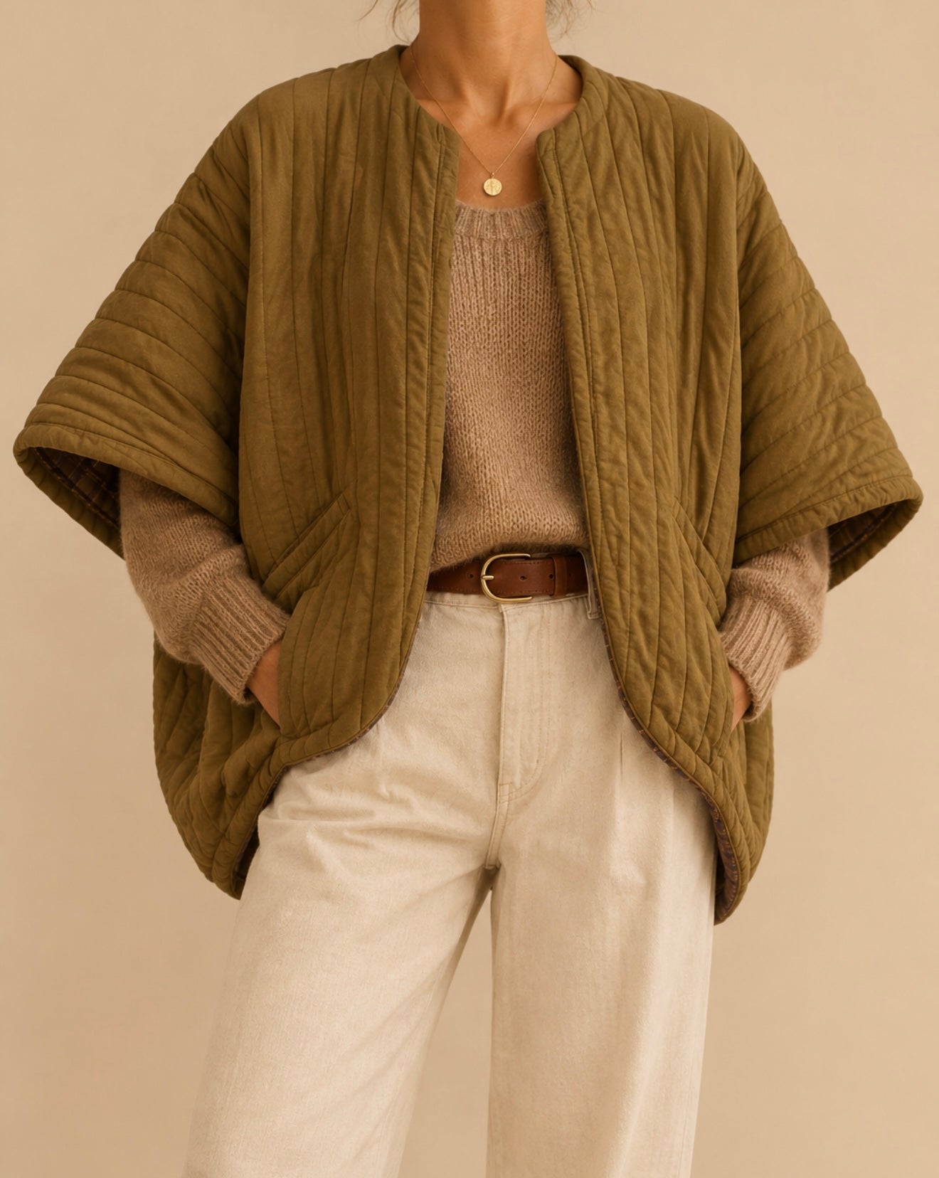 Veste kimono kaki coton LOUNAE