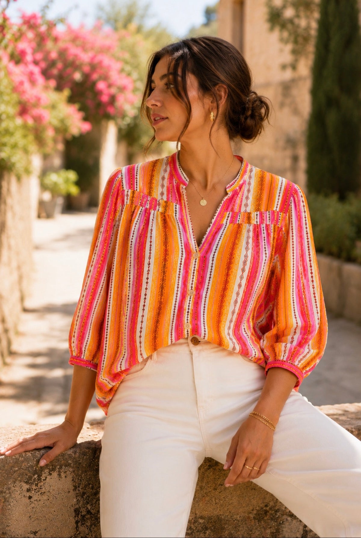 Blouse rayée rose et orange LOUNAE